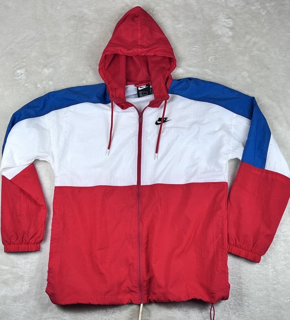 Nike Jacket CJ4560 Retro Windbreaker Mens Sz S Windrunner Red Blue White Hooded